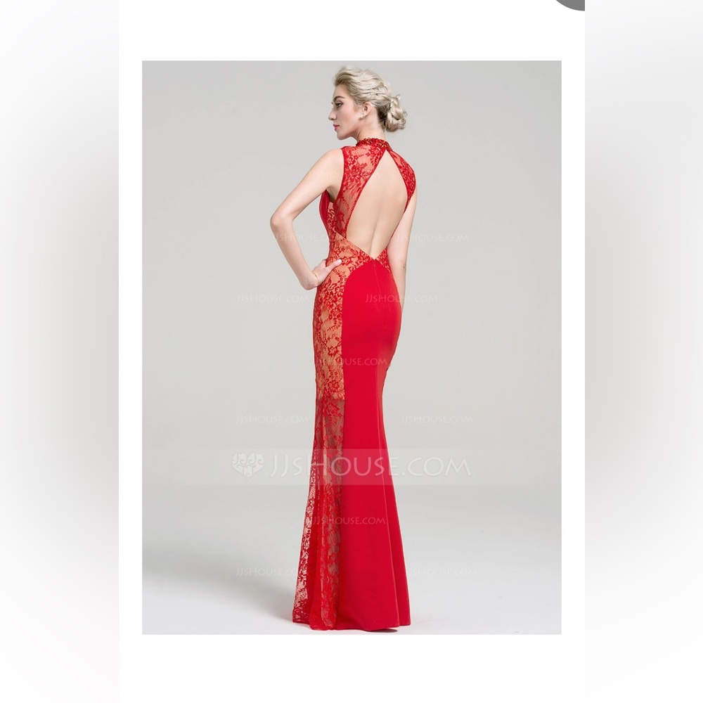 Size 8 (M) Trumpet/Mermaid High Neck Floor-Length Evening Gown With Open Back